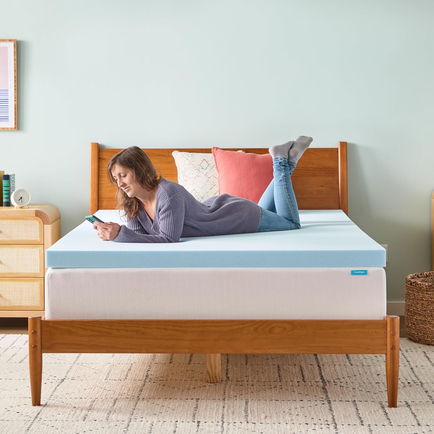 memory foam mattress topper on bed